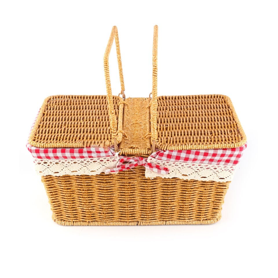 Dikdörtgen Hasır Görünümlü Piknik Sepeti Piknik Çantası 38x25x18 cm