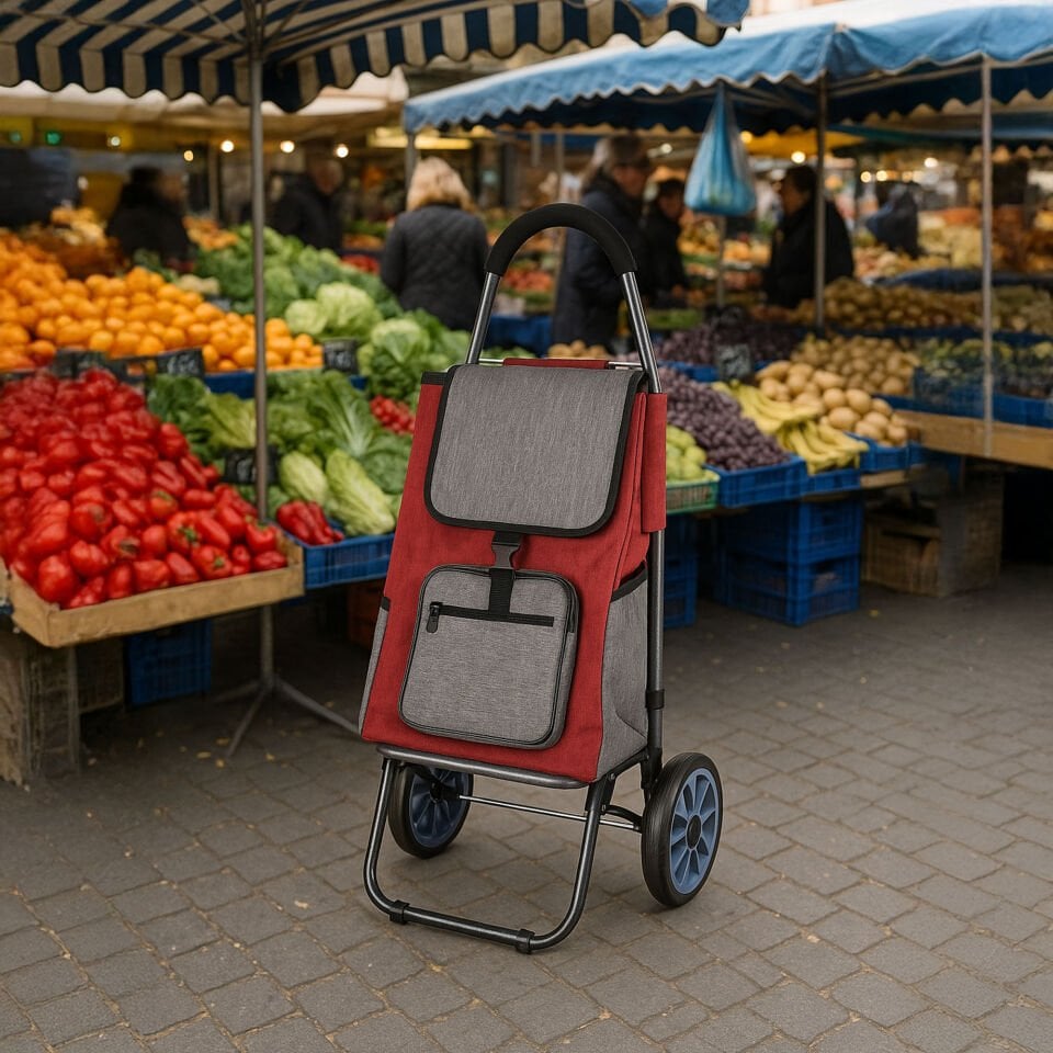 Ses Yapmaz Tekerlekli Su Geçirmez Fermuarlı Çantalı Pazar Arabası Siyah