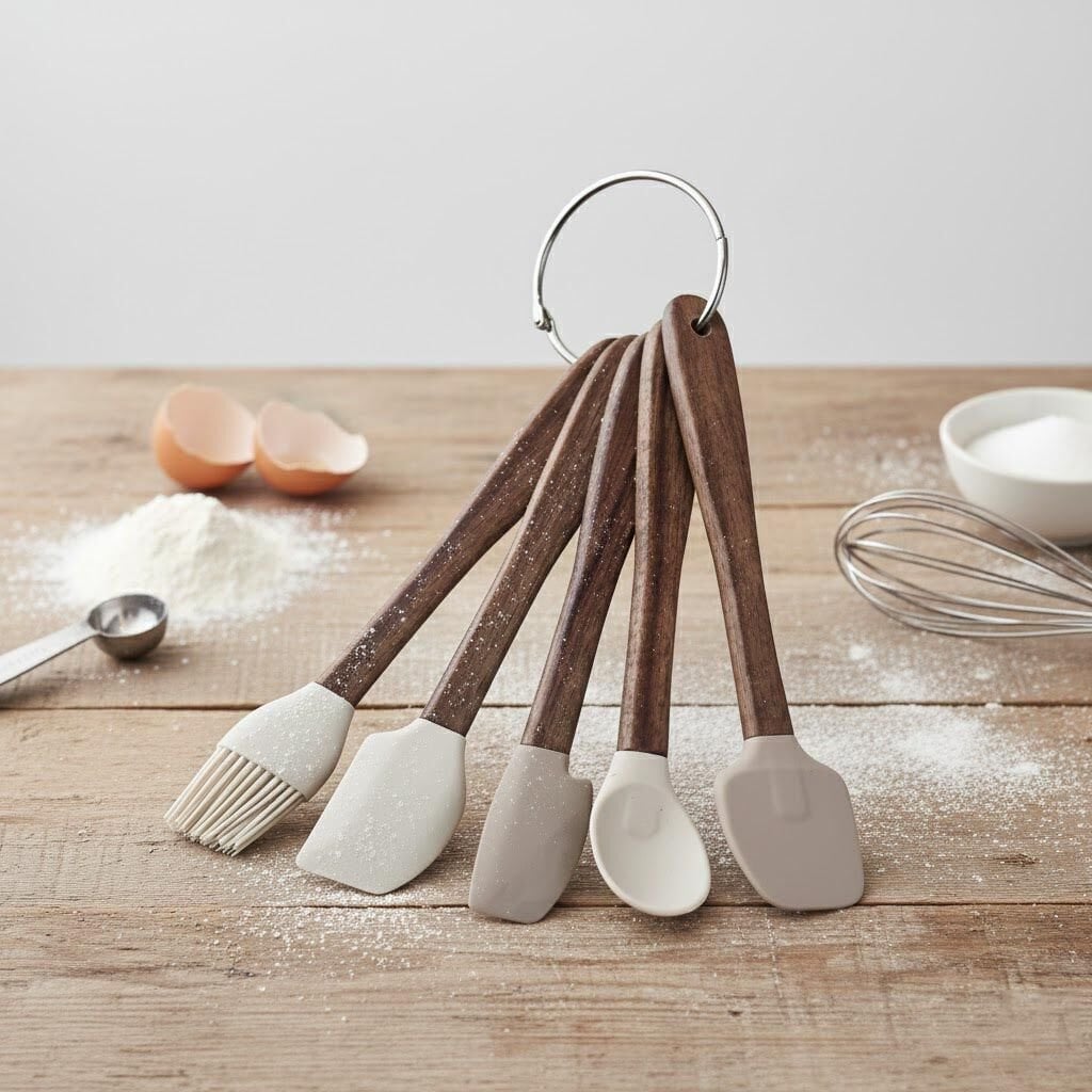 5'li Ahşap Saplı Isıya Dayanıklı Silikon Spatula ve Fırça Seti