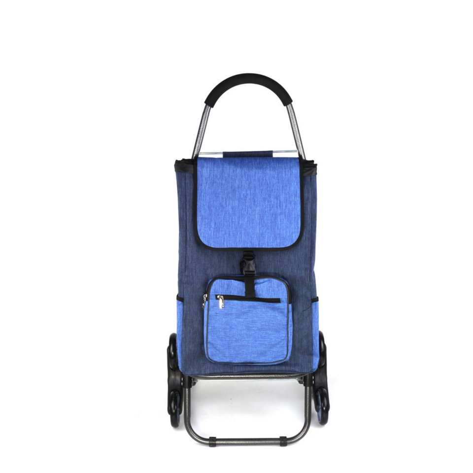 Ses Yapmaz 3 Tekerlekli Su Geçirmez Fermuarlı Çantalı Pazar Arabası Mavi