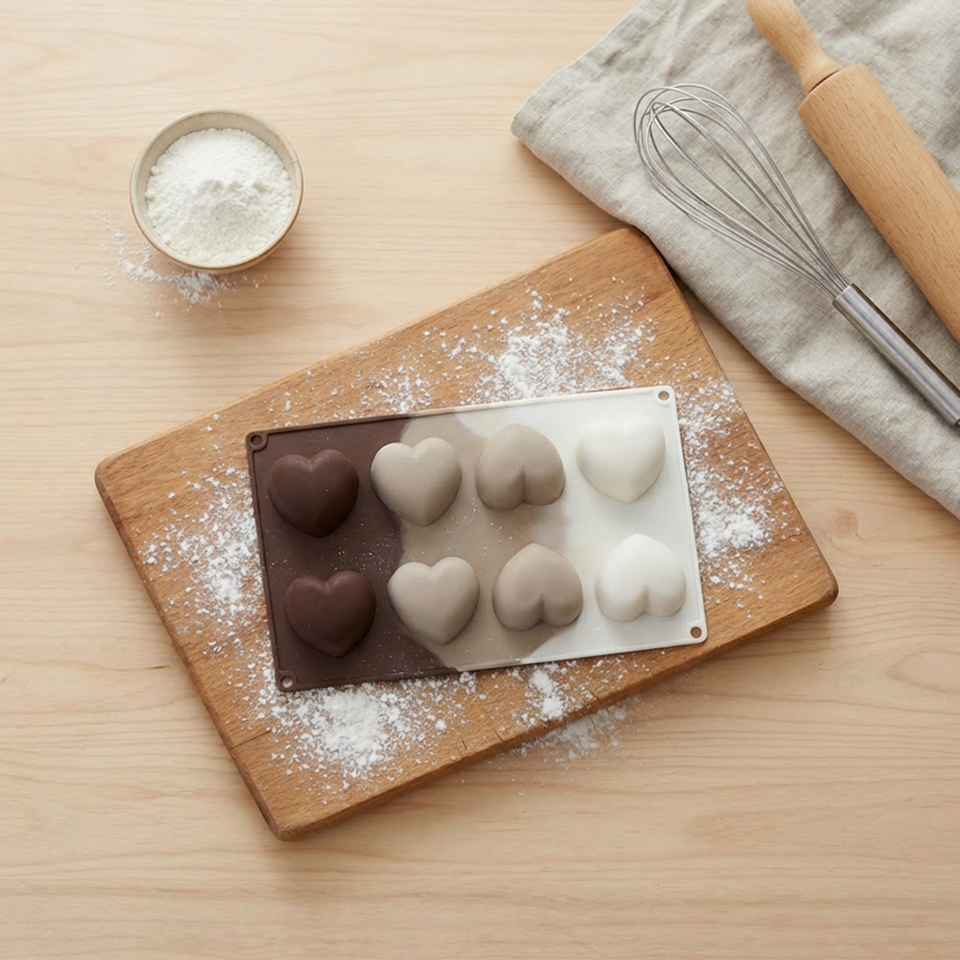 Chefmate 8'li Kalp Isıya Dayanıklı Silikon Kek Çikolata Pasta Kalıbı - Esnek ve Yapışmaz