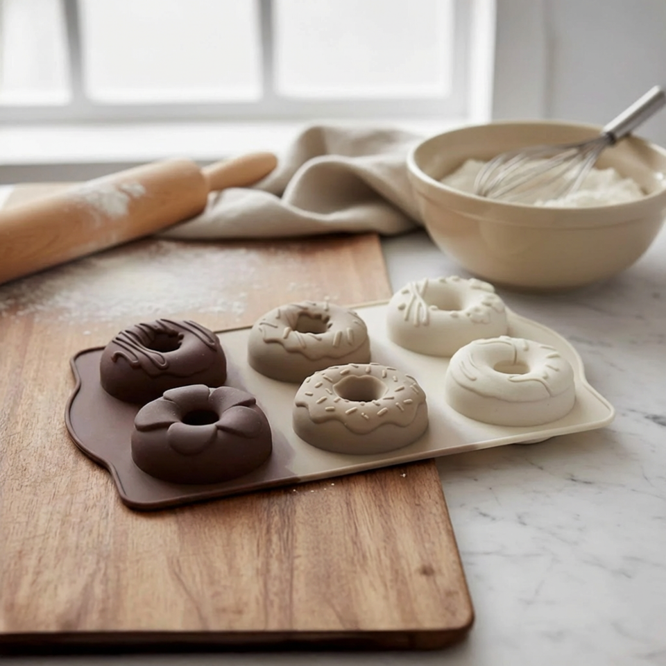 Chefmate 6'lı Desenli Silikon Isıya Dayanıklı Muffin Donut Kalıbı - Çikolata, Kek ve Pasta Kalıbı