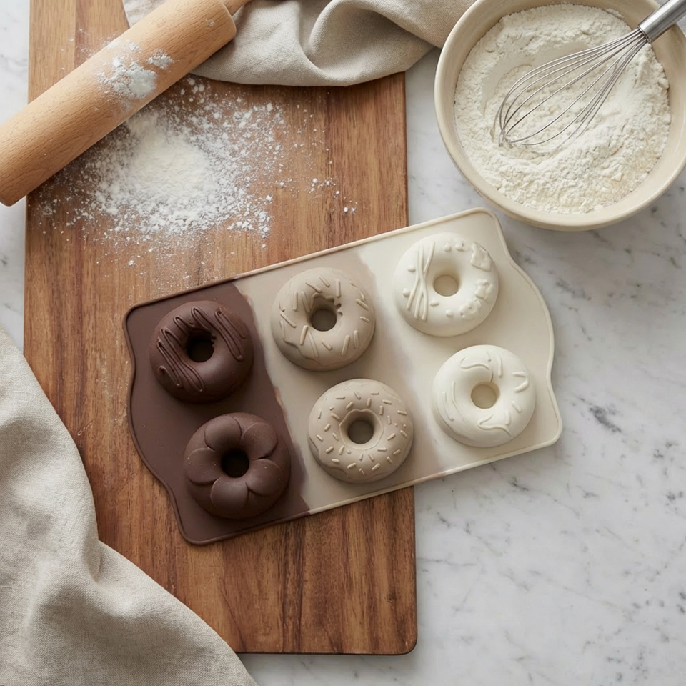 Chefmate 6'lı Desenli Silikon Isıya Dayanıklı Muffin Donut Kalıbı - Çikolata, Kek ve Pasta Kalıbı