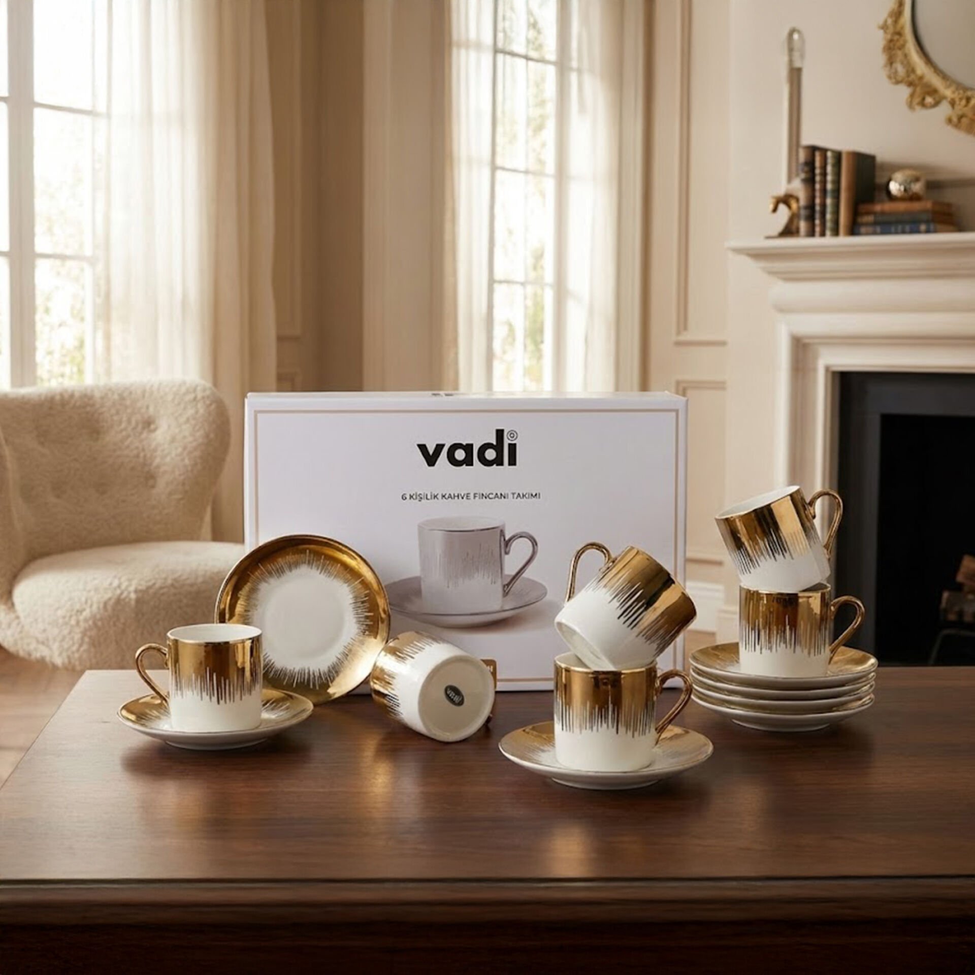 6 Kişilik Porselen Kahve Fincanı Takımı Lüks Gold