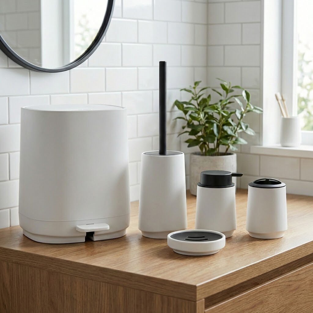 Olivia Soft Dokulu 5 Parça Modern Akrilik Banyo Seti Beyaz