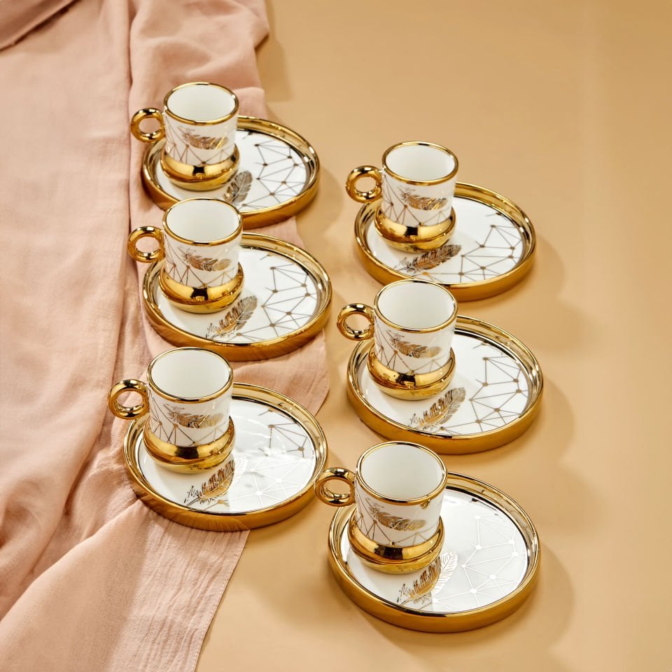 Carmen 6 Kişilik Porselen Tüy Desenli Kahve Fincan Takımı