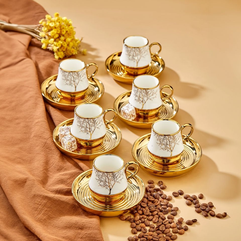 Autumn 6 Kişilik Porselen Desenli Kahve Fincan Takımı