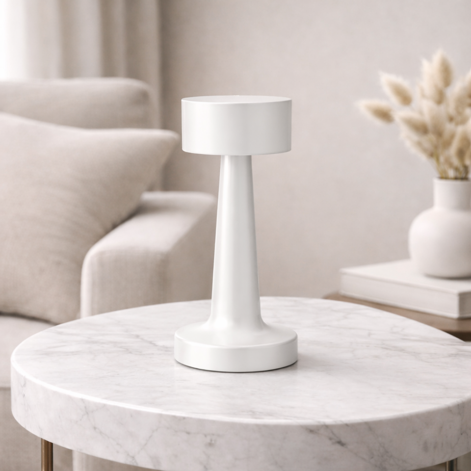 Dokunmatik LED Masa Lambası USB Şarjlı 3 Işık Modlu Gece Lambası Beyaz Metal Beyaz