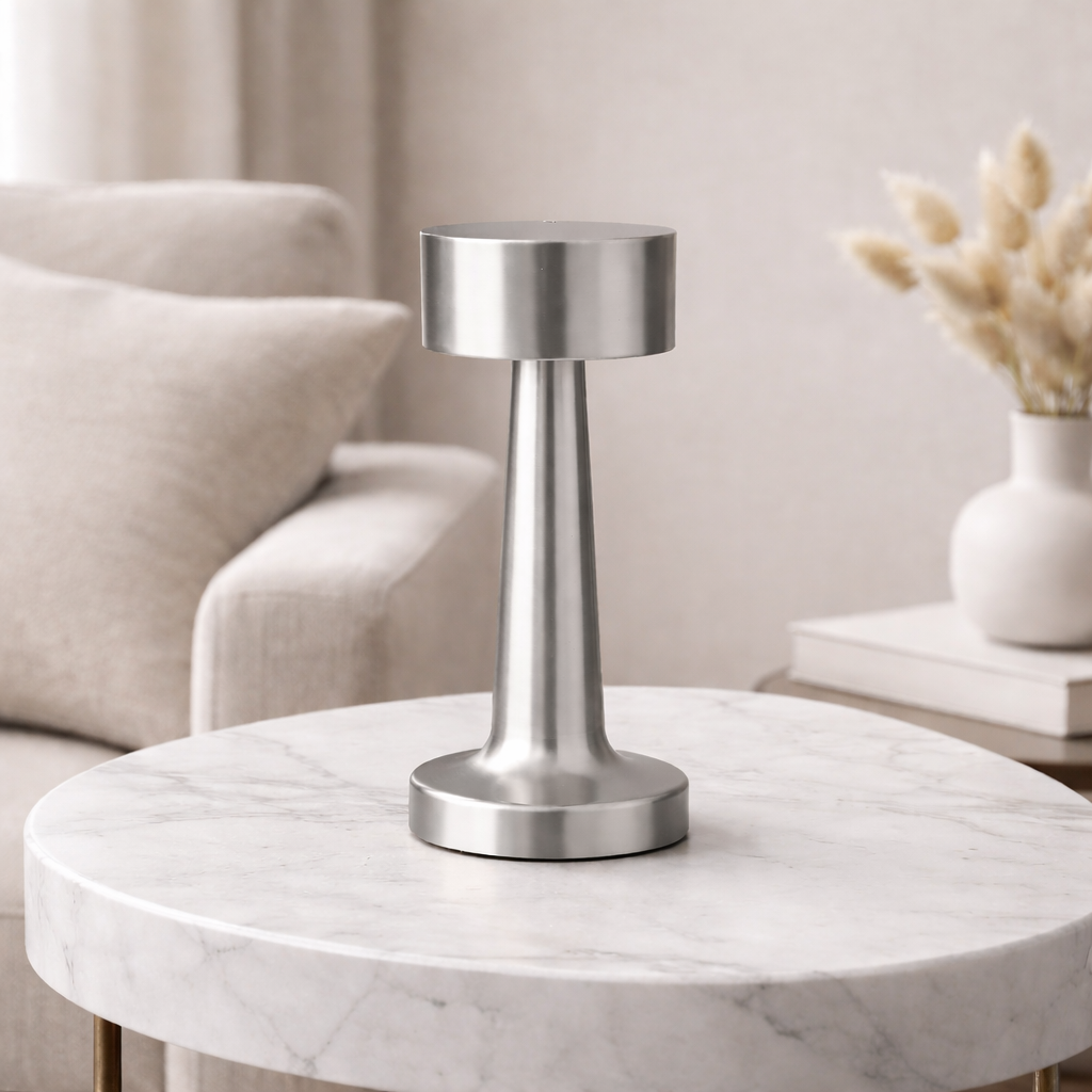 Dokunmatik LED Masa Lambası USB Şarjlı 3 Işık Modlu Gece Lambası Beyaz Metal Gümüş
