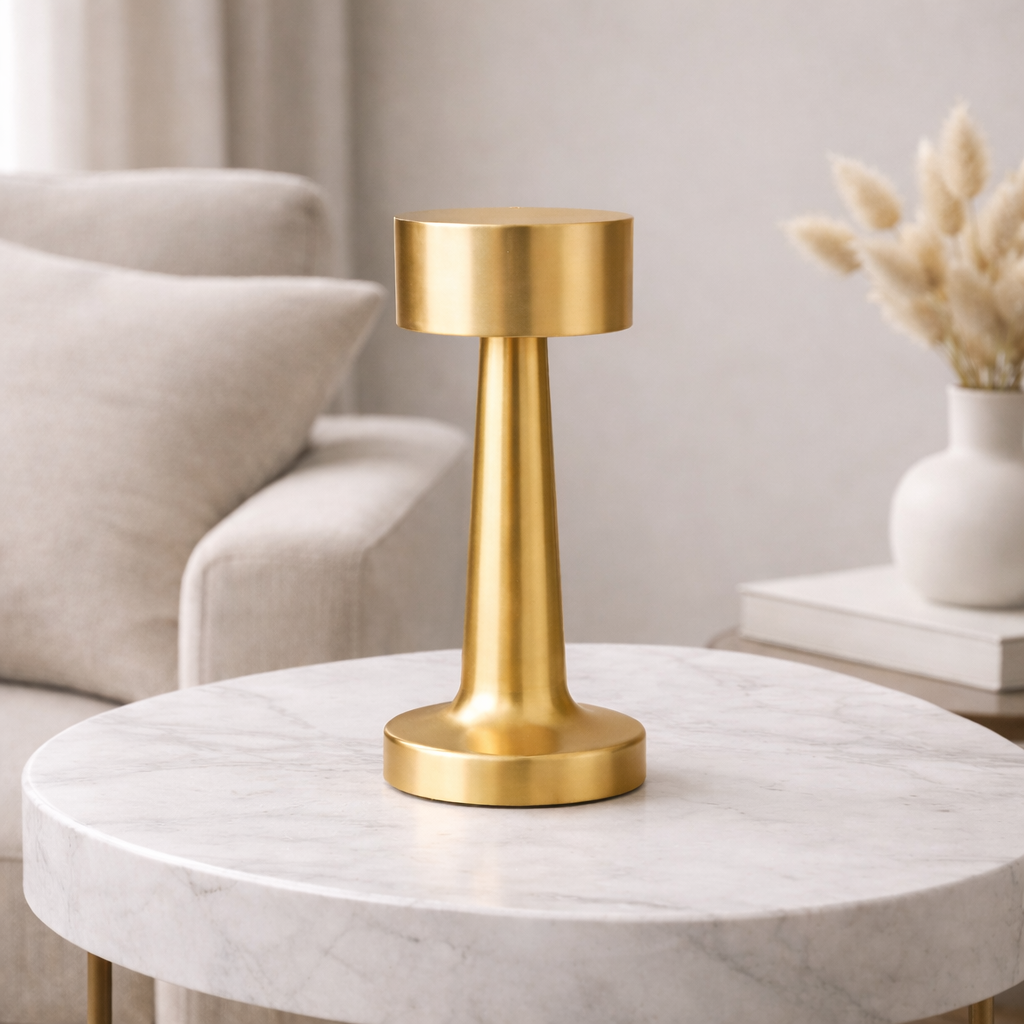 Dokunmatik LED Masa Lambası USB Şarjlı 3 Işık Modlu Gece Lambası Beyaz Metal Gold
