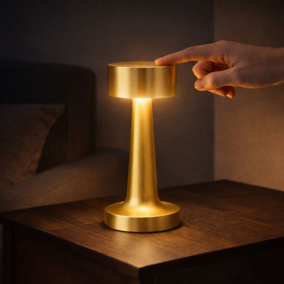 Dokunmatik LED Masa Lambası USB Şarjlı 3 Işık Modlu Gece Lambası Beyaz Metal Gold