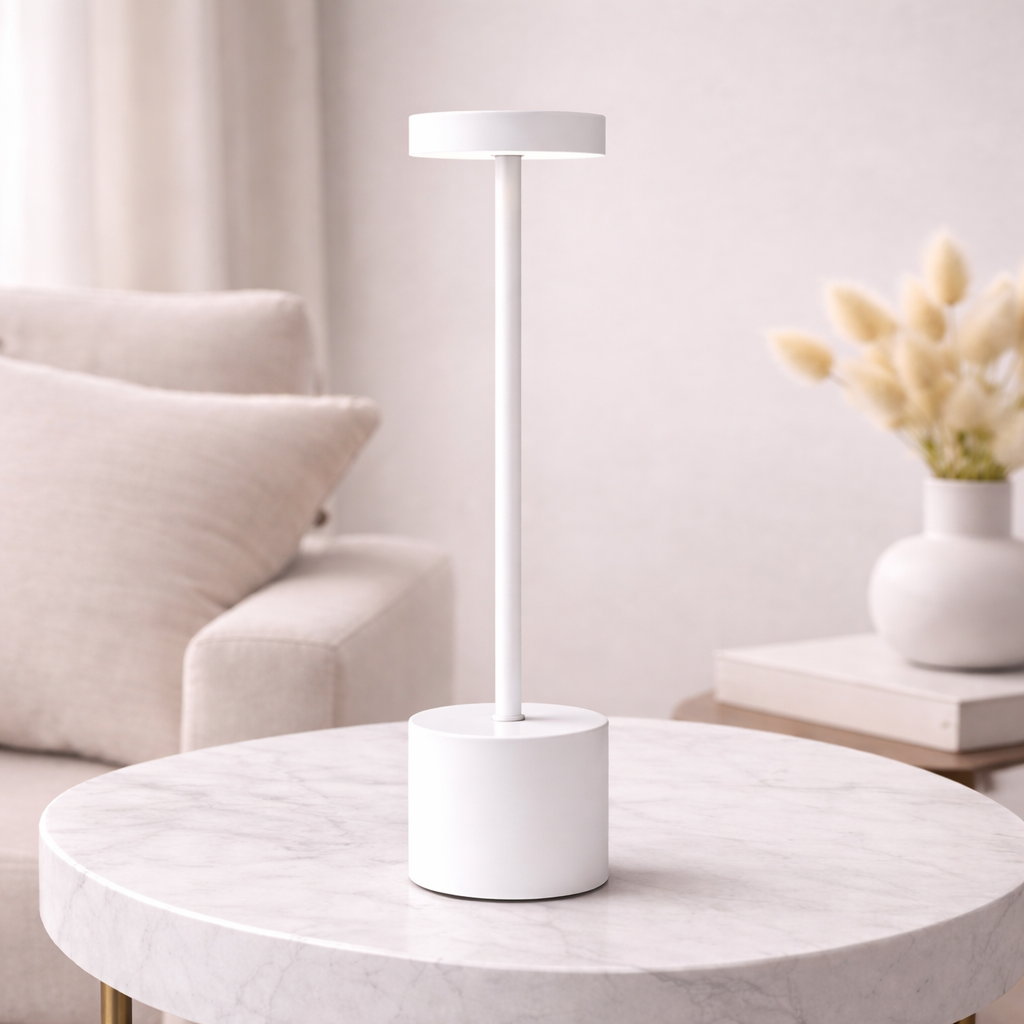 Dokunmatik Şarjlı 3 Kademeli Işıklı Led Masa Lambası Siyah Metal Modern Tasarım Beyaz