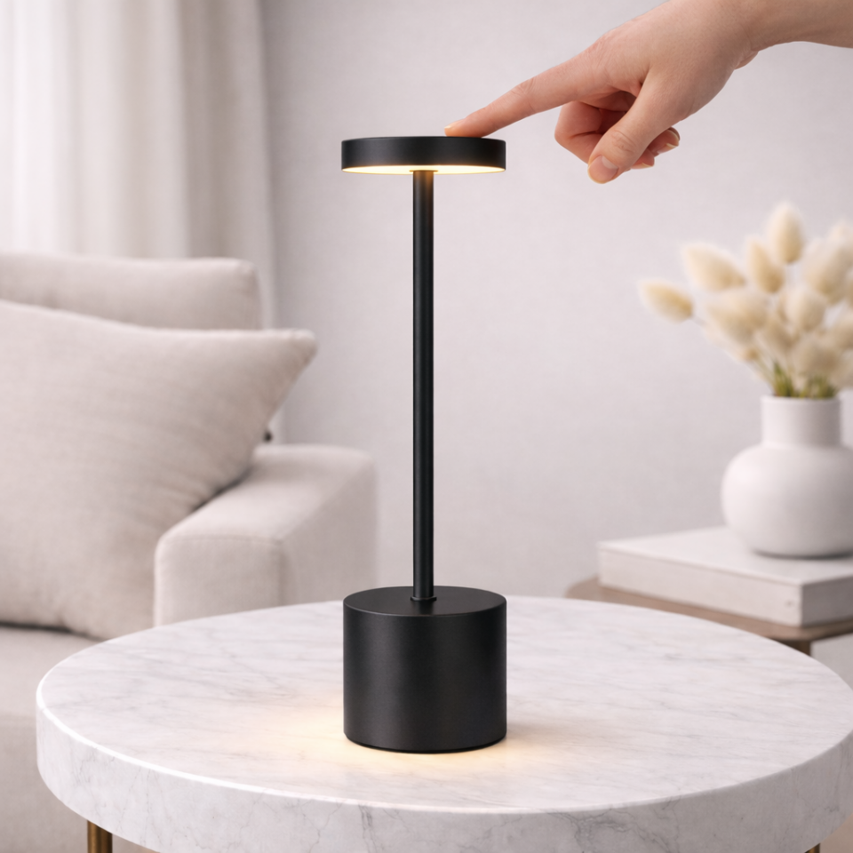 Dokunmatik Şarjlı 3 Kademeli Işıklı Led Masa Lambası Siyah Metal Modern Tasarım Gümüş