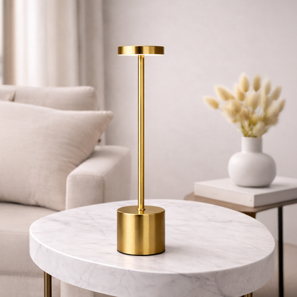 Dokunmatik Şarjlı 3 Kademeli Işıklı Led Masa Lambası Siyah Metal Modern Tasarım Gold