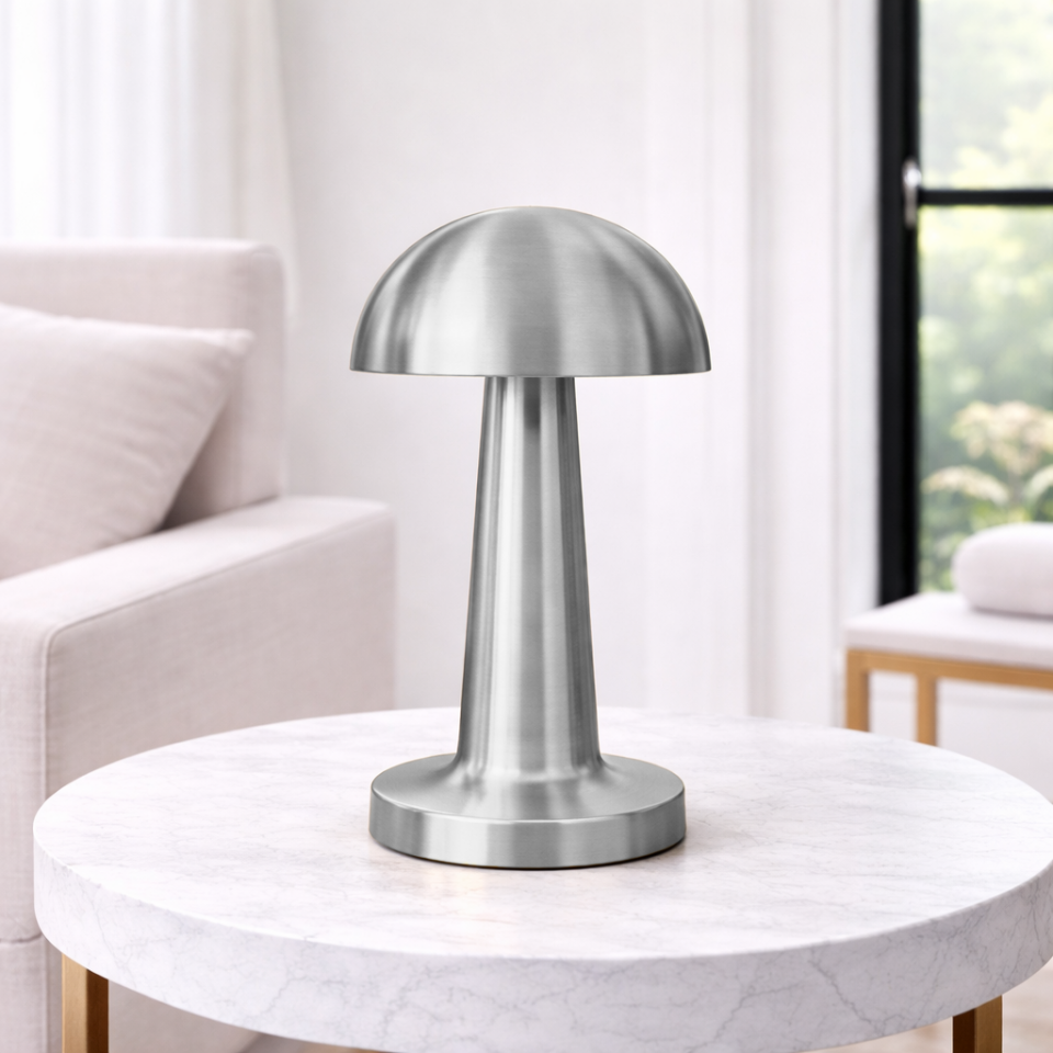 Dokunmatik Şarjlı 3 Renk LED Masa Lambası Metal Modern Gece Lambası Gümüş