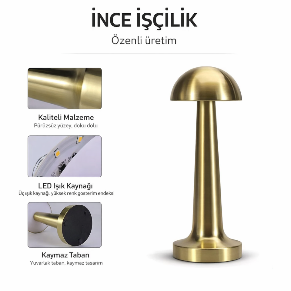 Dokunmatik Şarjlı 3 Renk LED Masa Lambası Metal Modern Gece Lambası Gümüş