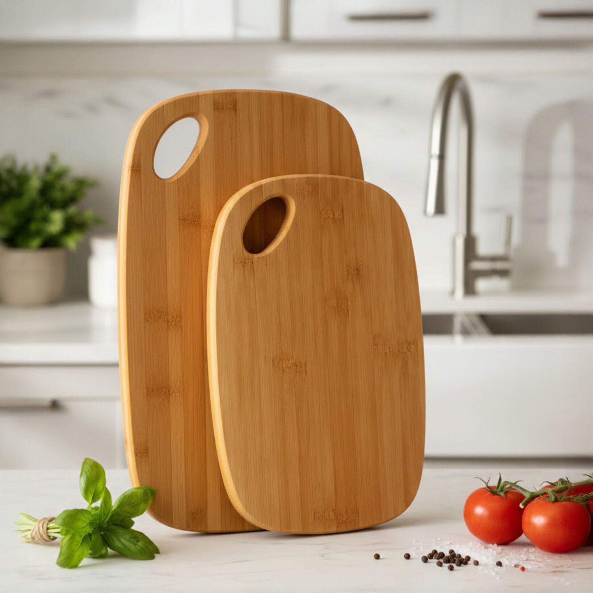 Bambu Kesme Tahtası Seti 2'li Mutfak Doğrama Tahtası Sunum Tabağı