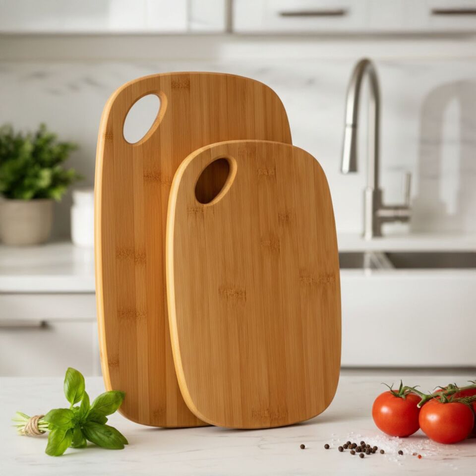 Bambu Kesme Tahtası Seti 2'li Mutfak Doğrama Tahtası Sunum Tabağı