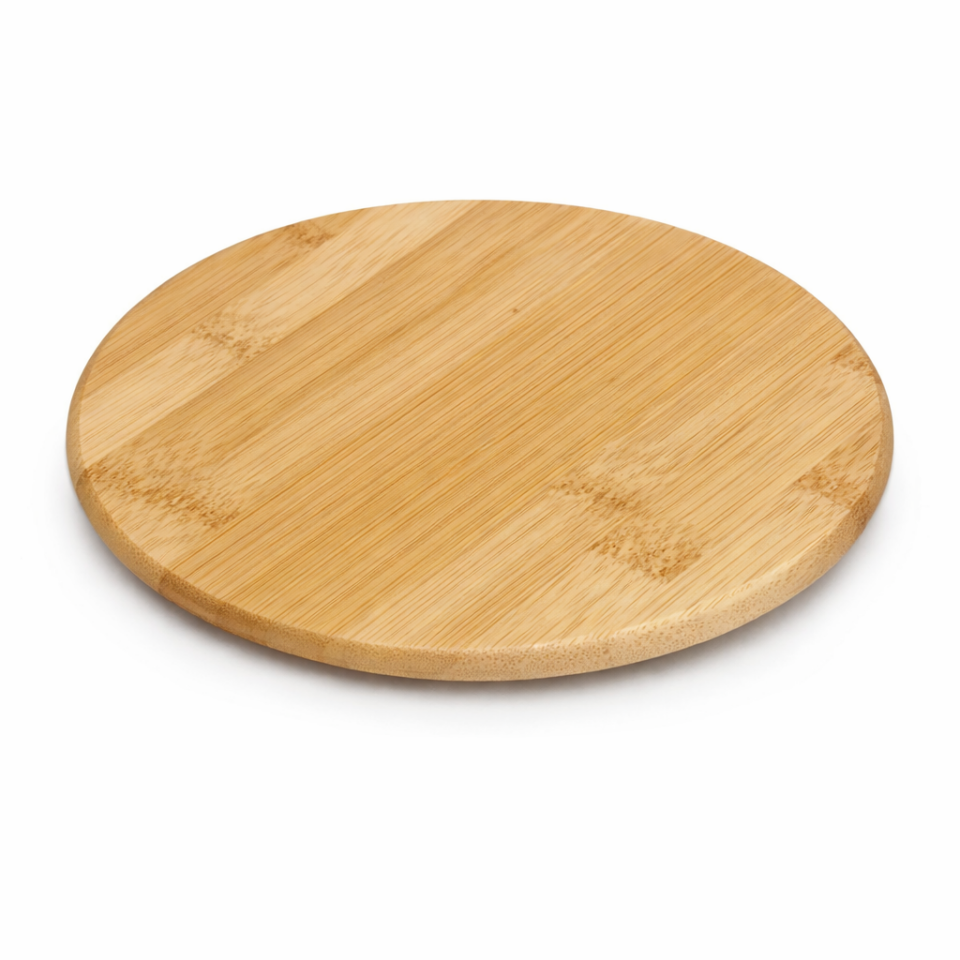 Yuvarlak Bambu Dönerli Kesme Sunum Tahtası Pizza Tabağı Mutfak Aksesuarı 25 cm