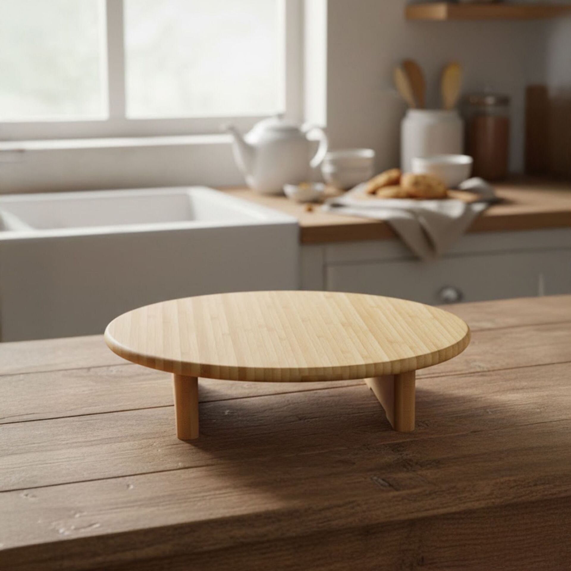 Bambu Yuvarlak Sunum Tabağı Kahvaltı Servis Standı