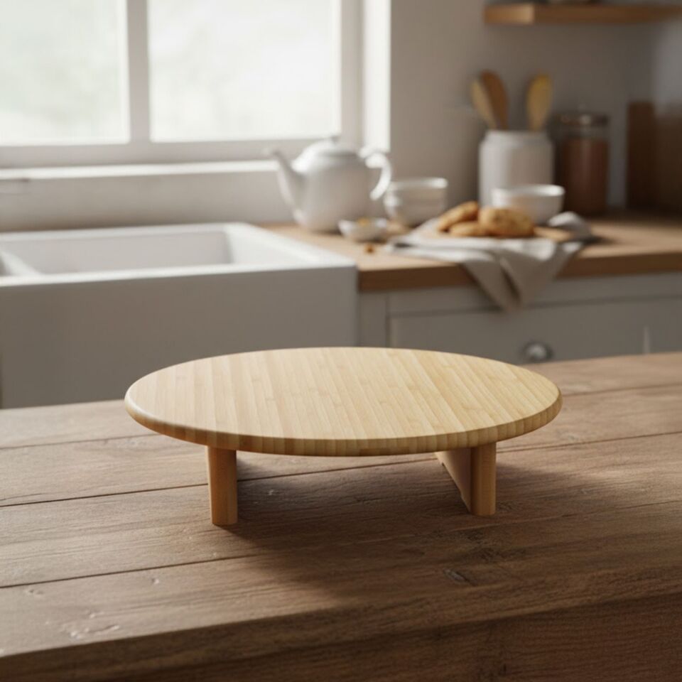 Bambu Yuvarlak Sunum Tabağı Kahvaltı Servis Standı