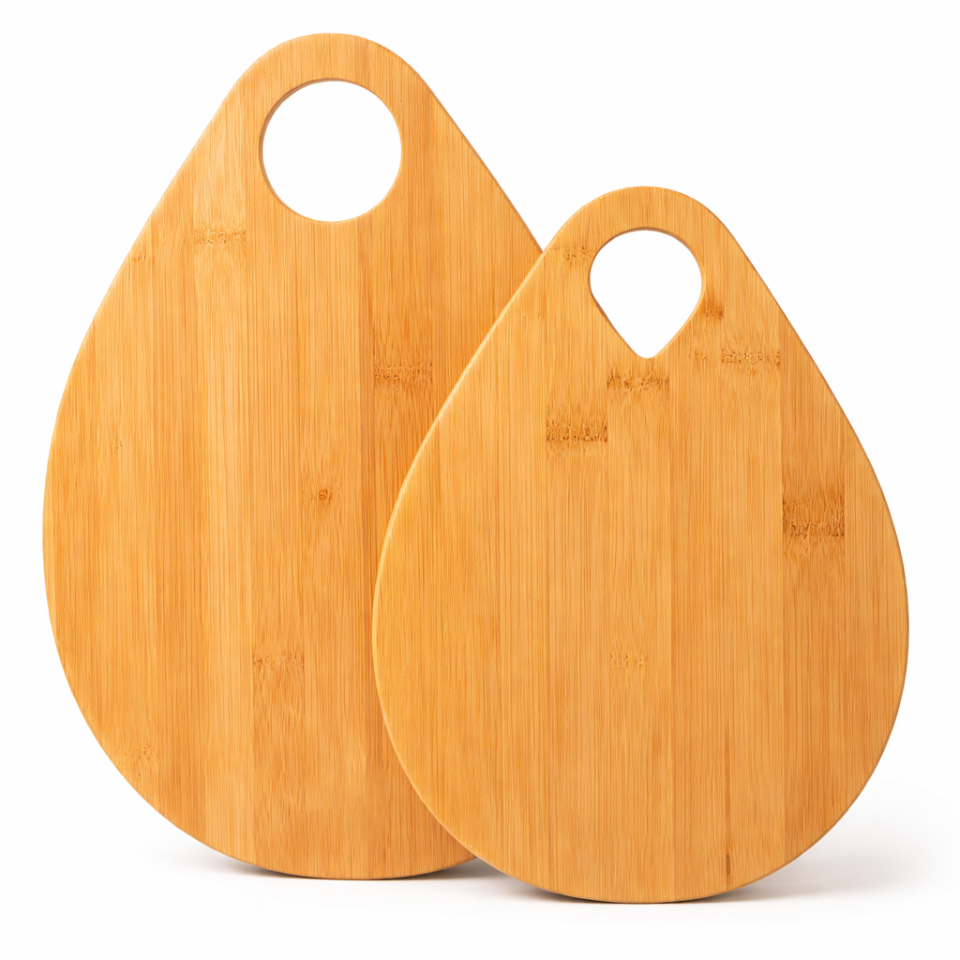 Bambu Kesme Tahtası Seti 2'li Damlacık Tasarım Doğal Ahşap Sunum Tahtası