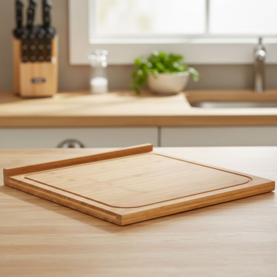 Bambu Doğal Ahşap Kesme Tahtası Suyu Toplama Kanalı Kesim Tahtası Et Ekmek Sebze
