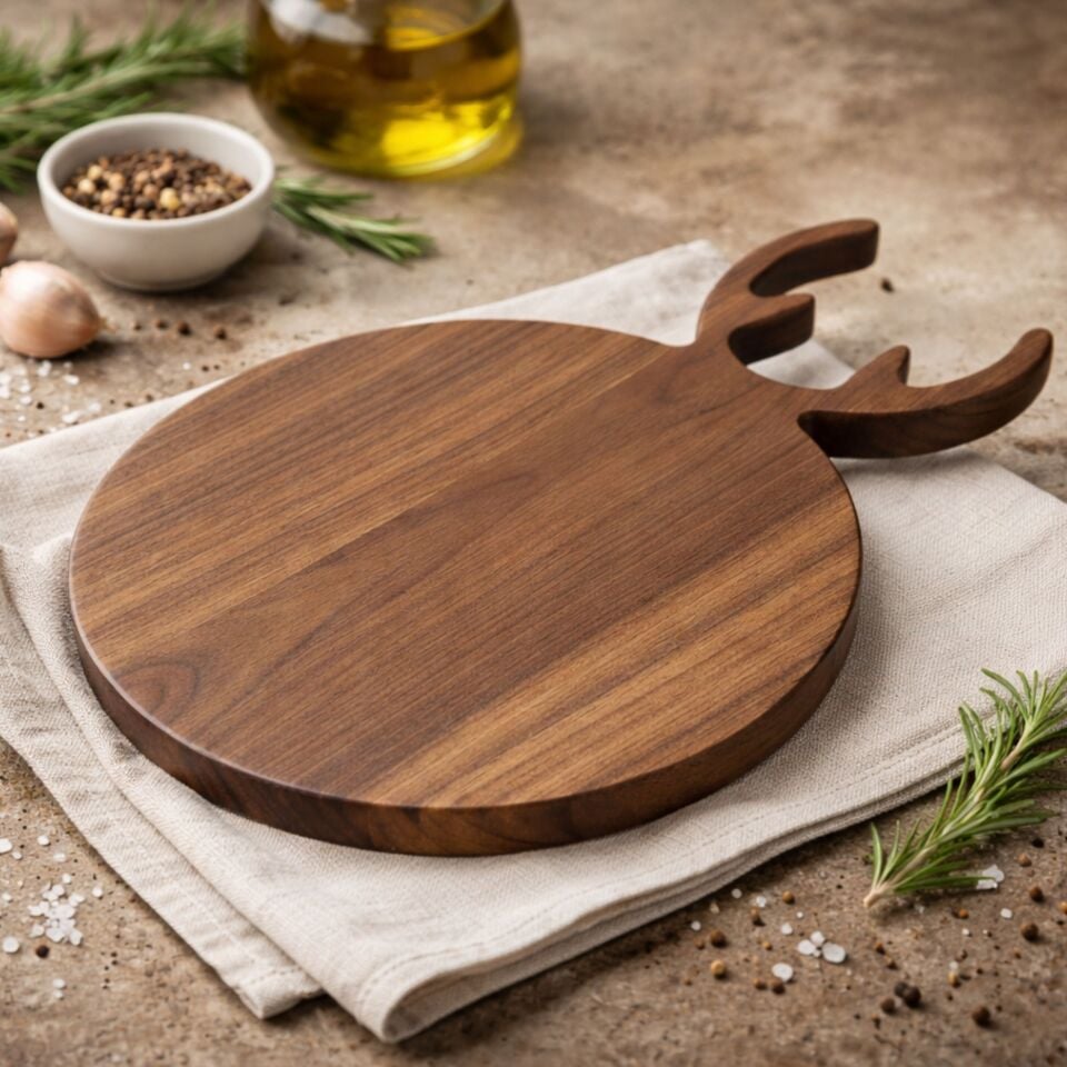 Geyik Figürlü Akasya Sunum Tahtası - Doğal Akasya Servis Tabağı 28x38 cm