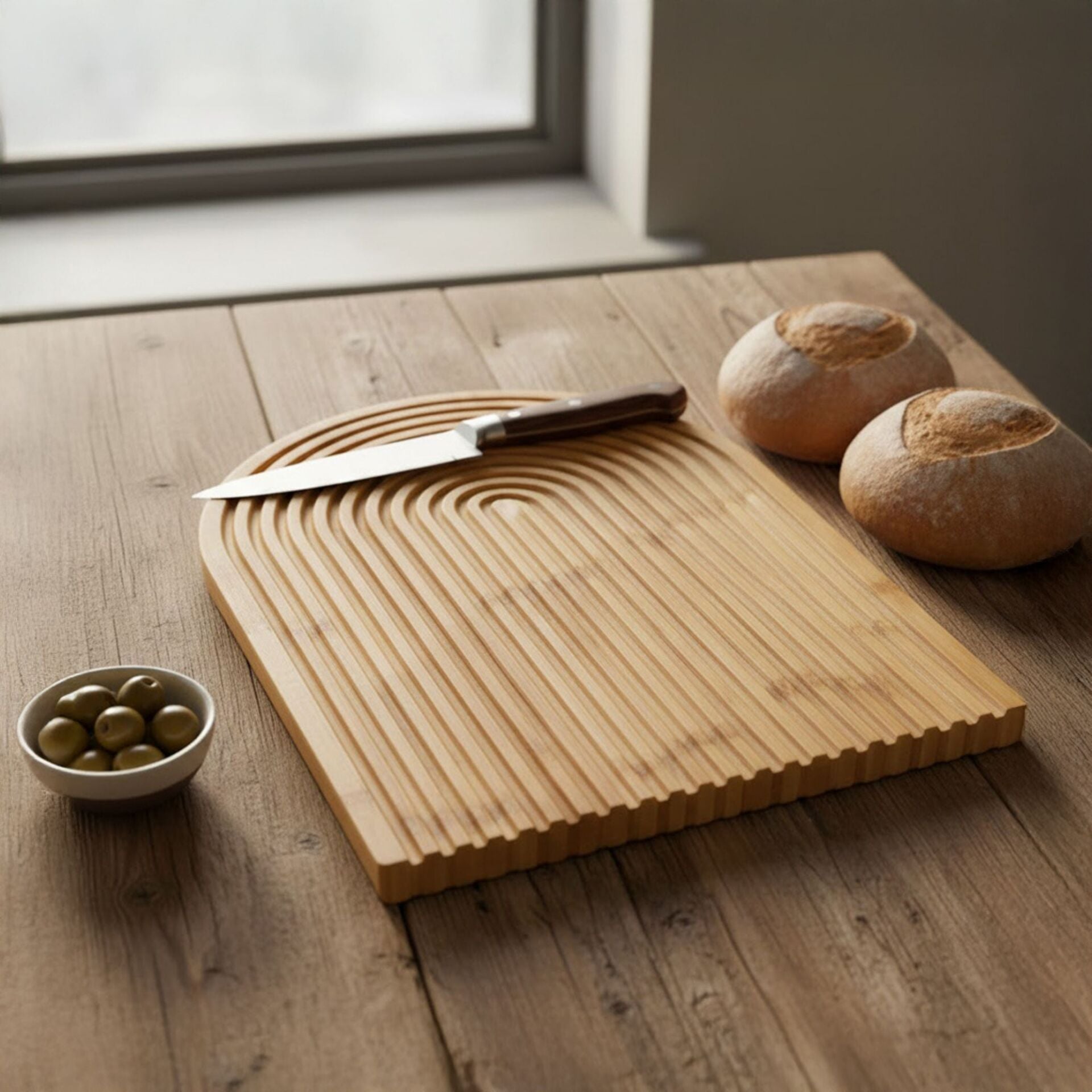 Bambu Ahşap Ekmek Kesme Tahtası Desenli Sunum Tablası Mutfak Kesim Tahtası