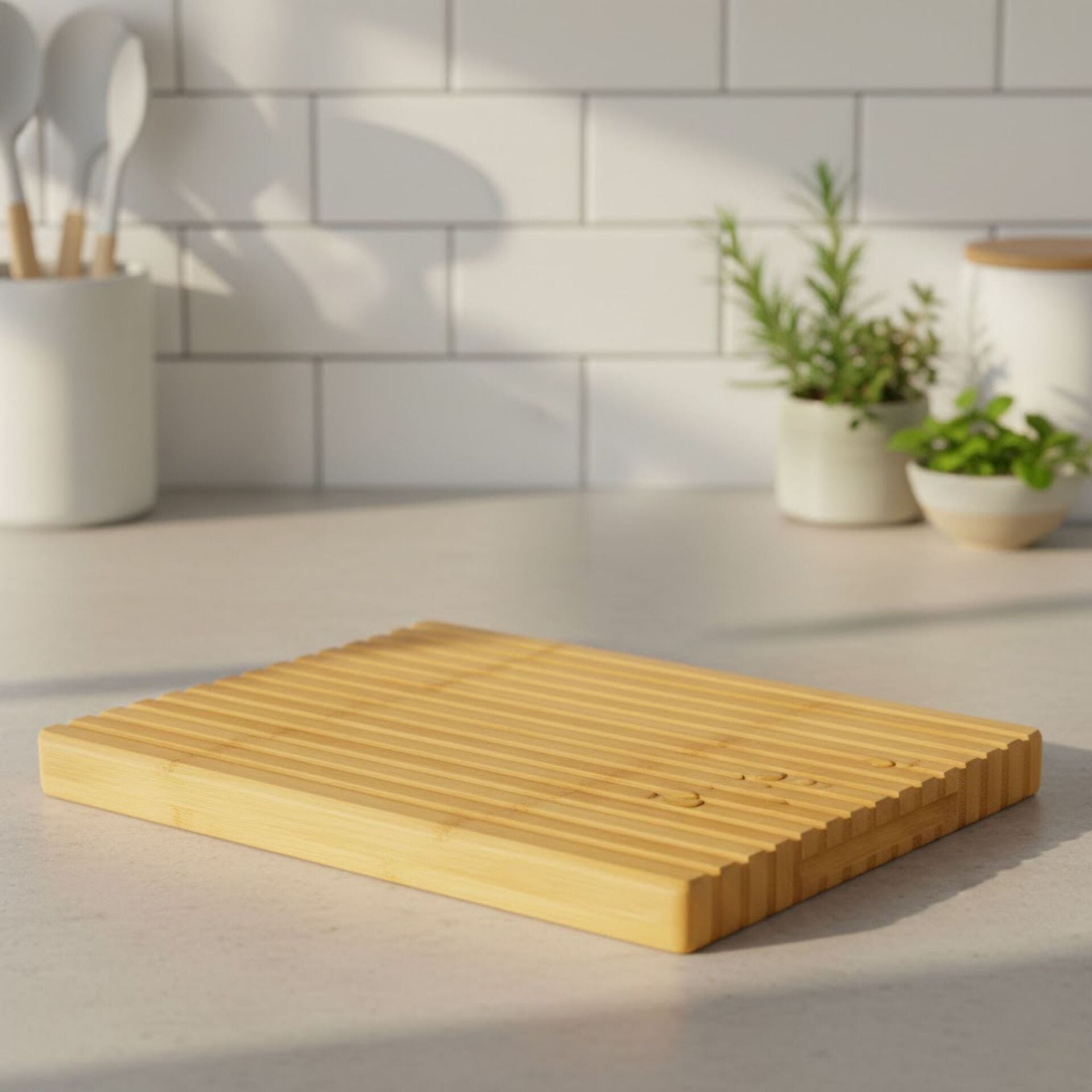 Bambu Kesme Tahtası Ekmek Dilimleyici Oluklu Mutfak Kesim Tahtası