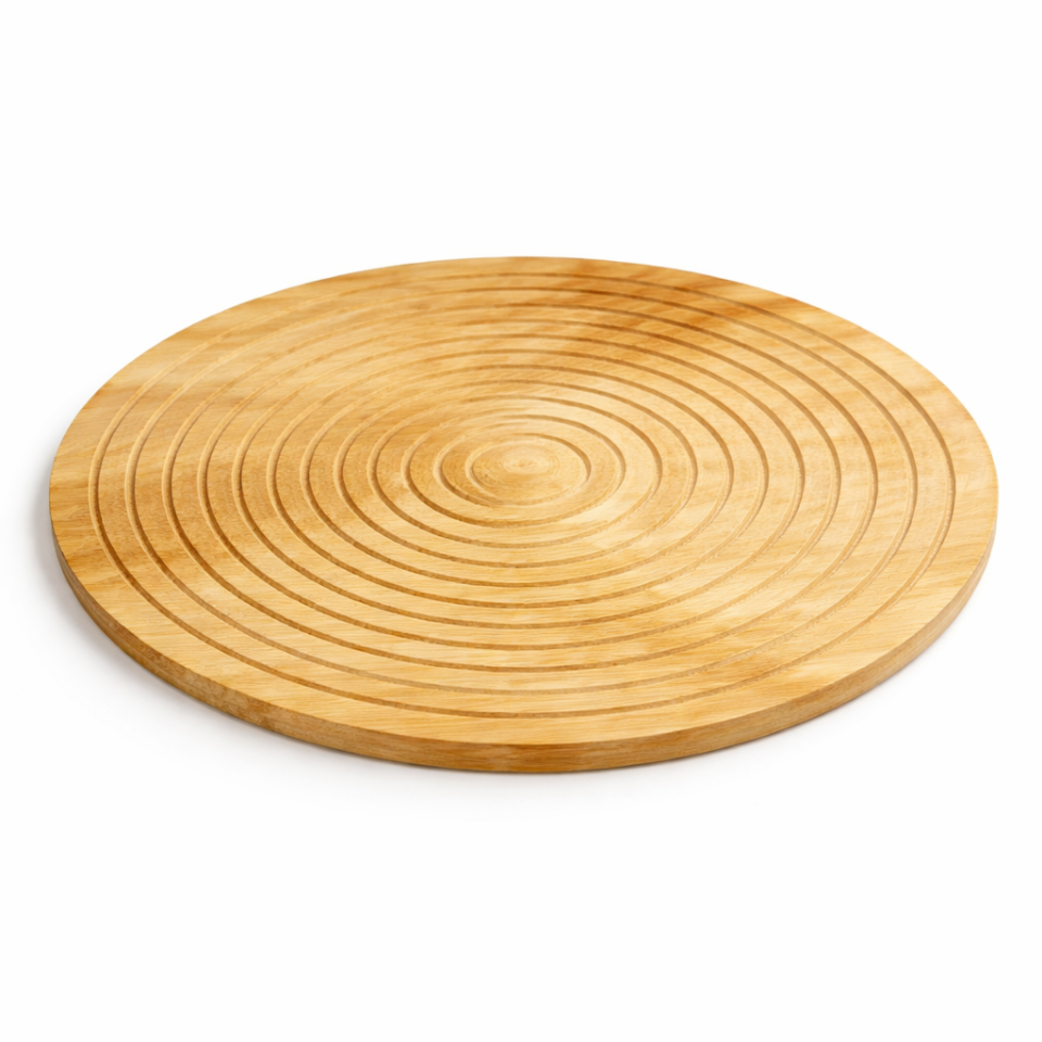 Bambu Yuvarlak Ekmek Kesme Tahtası Dairesel Desenli Mutfak Sunum Tahtası