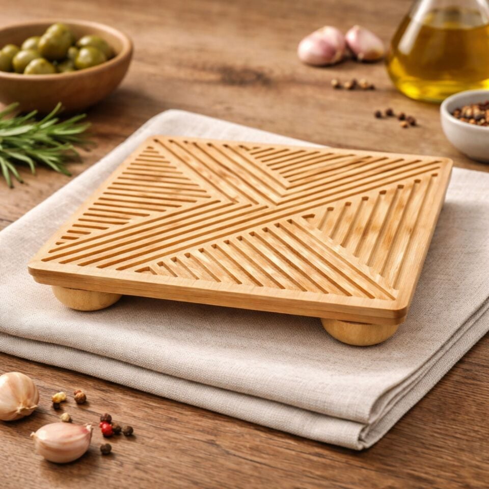 Bambu Sıcak Servis Altlığı Desenli Tencere Altlığı Mutfak Sunum Standı