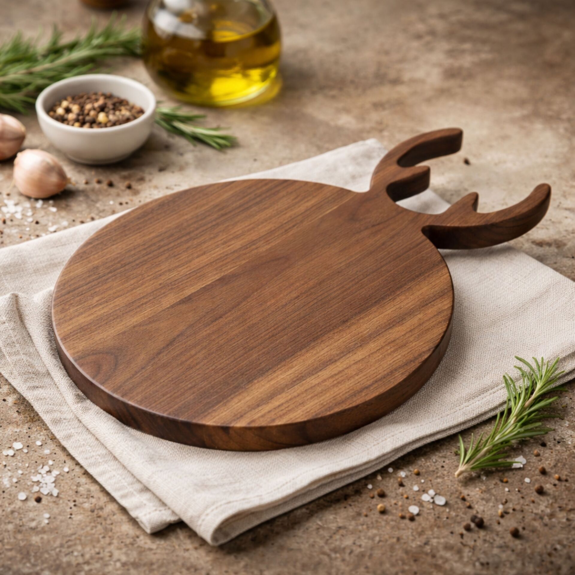 Geyik Figürlü Ahşap Sunum Tahtası - Doğal Akasya Servis Tabağı 24x34 cm