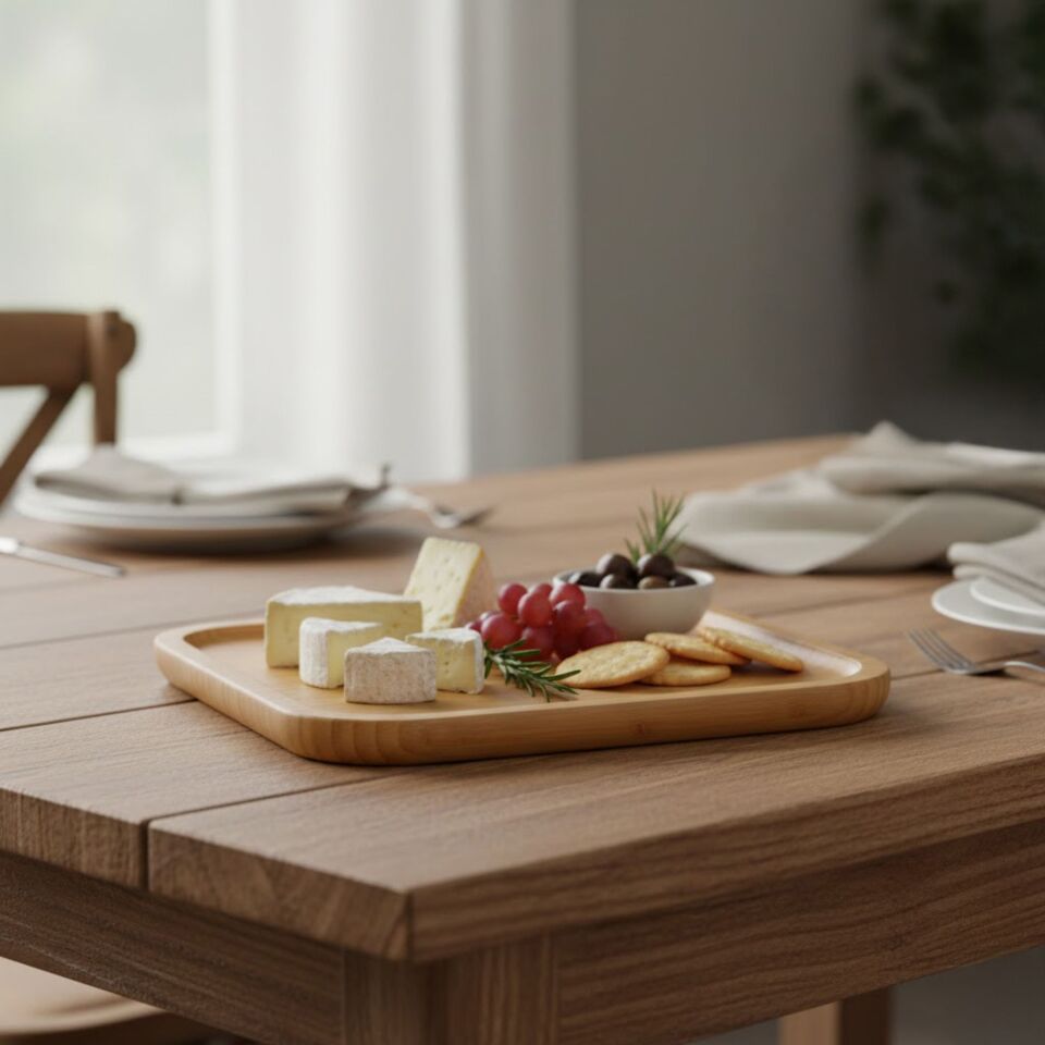 Bambu Sunum Tabağı Kahvaltı Peynir Tabağı Kesme Tahtası Ahşap Servis Tepsisi 20 cm