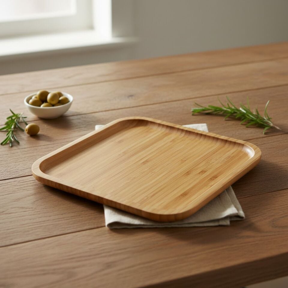 Bambu Sunum Tabağı Kahvaltı Peynir Tabağı Kare Ahşap Kesme Tahtası 30 cm