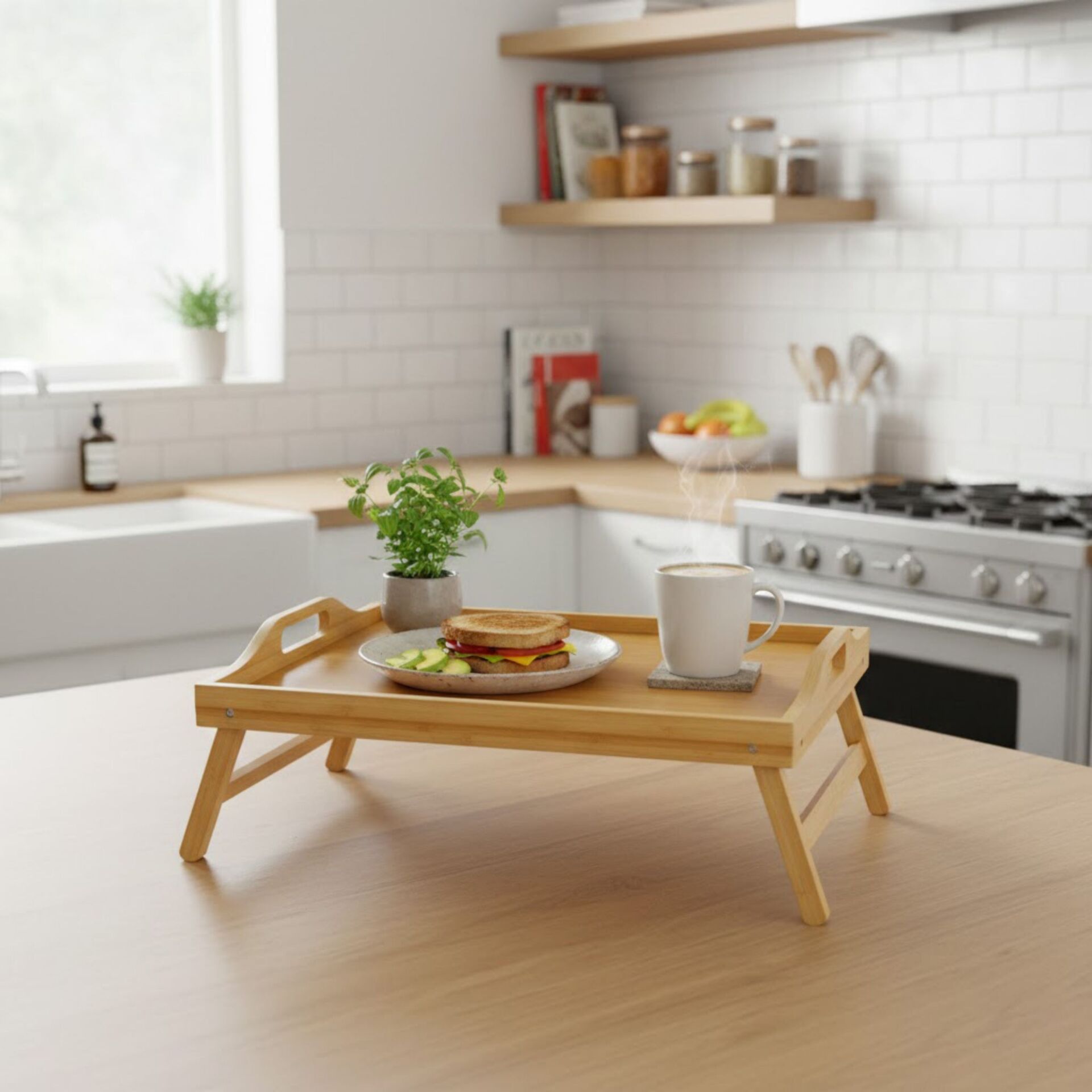 Bambu Katlanabilir Kahvaltı Sehpası Yatak Tepsisi Çalışma Masası
