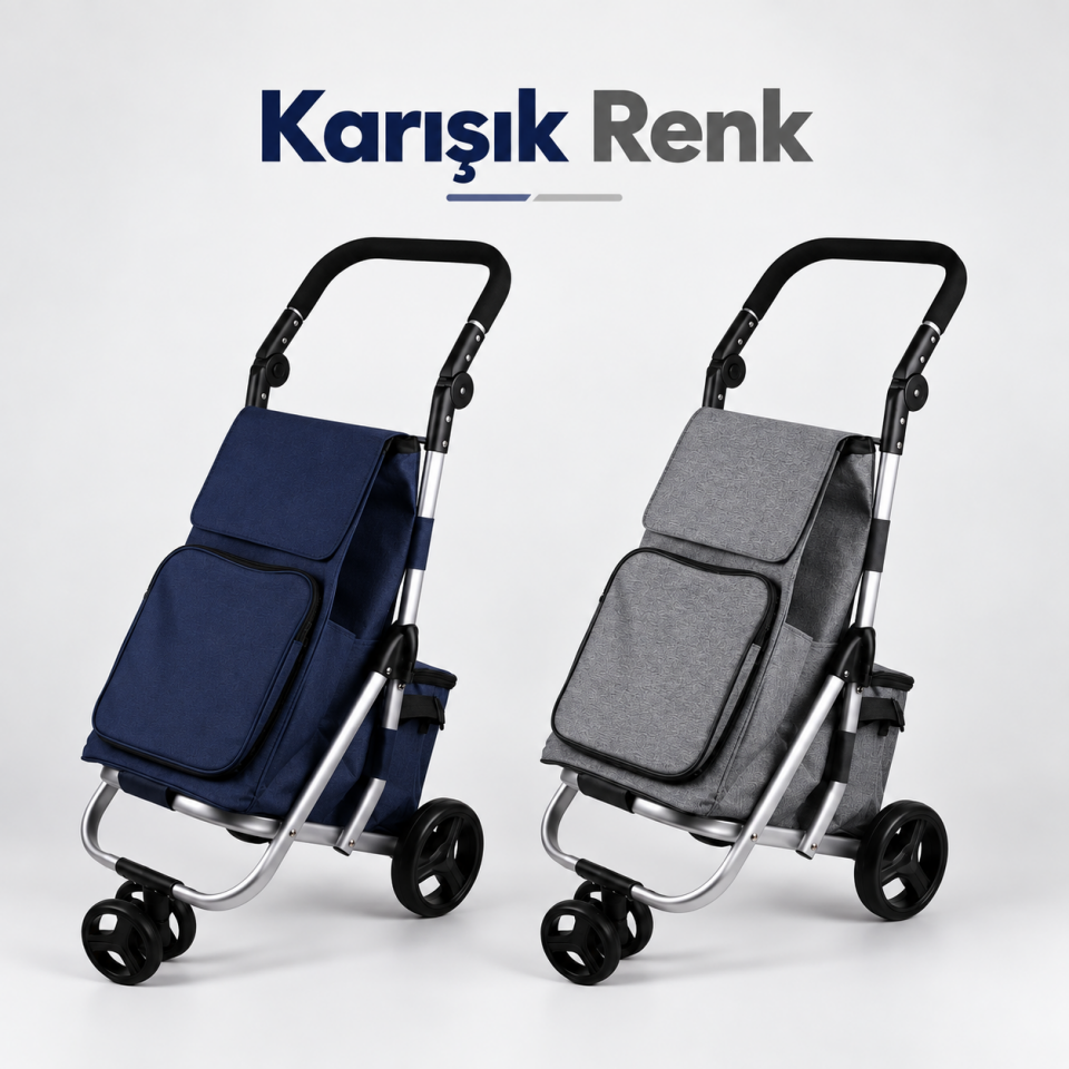 3 Tekerli Ses Yapmaz Tekerlekli Dondurucu Çantalı Alüminyum Gövdeli Lüks Pazar Arabası