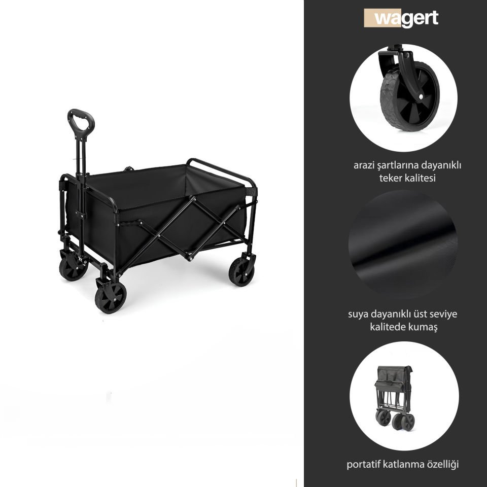 Büyük Boy Katlanabilir Kamp Arabası – Alüminyum Gövdeli Taşıma Vagonu Piknik ve Seyahat İçin haki