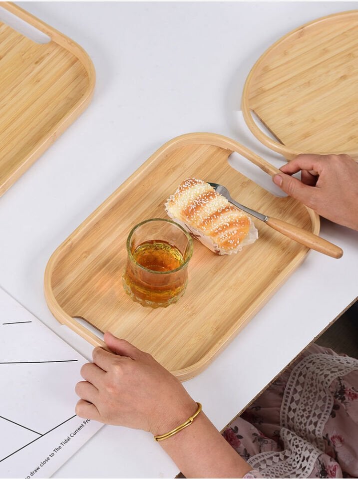 Bambu Servis Tepsisi 3'lü Set - Kahvaltı ve Sunum Tepsisi Saplı