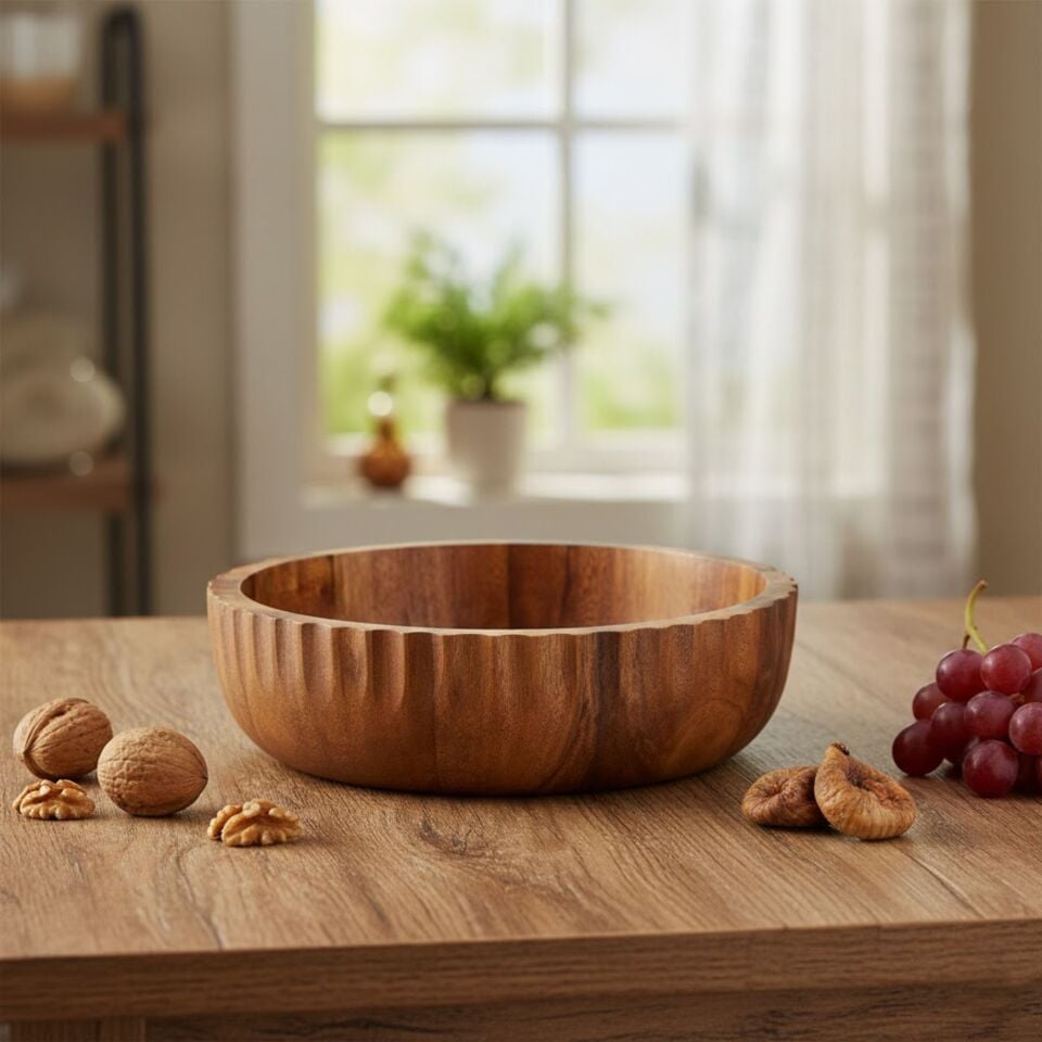 Doğal Akasya Salata Kasesi Meyve Sunum Çerezlik Kase 14 cm