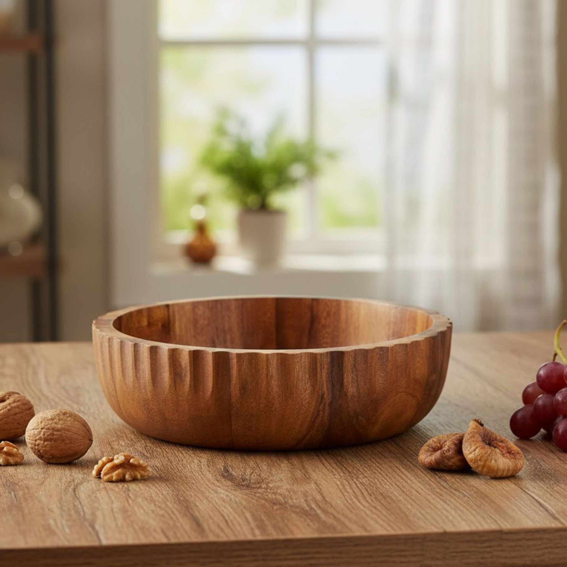 Doğal Akasya Salata Kasesi Meyve Sunum Çerezlik Kase 21 cm