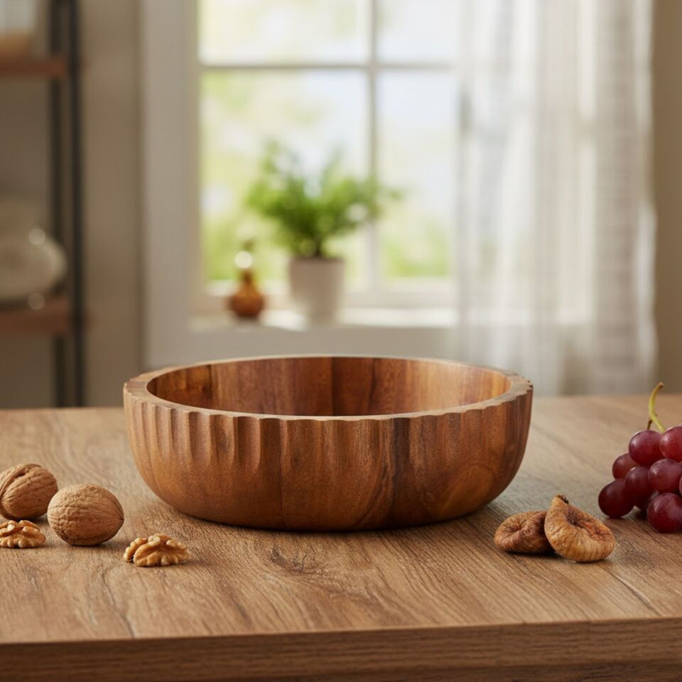 Doğal Akasya Salata Kasesi Meyve Sunum Çerezlik Kase 18 cm