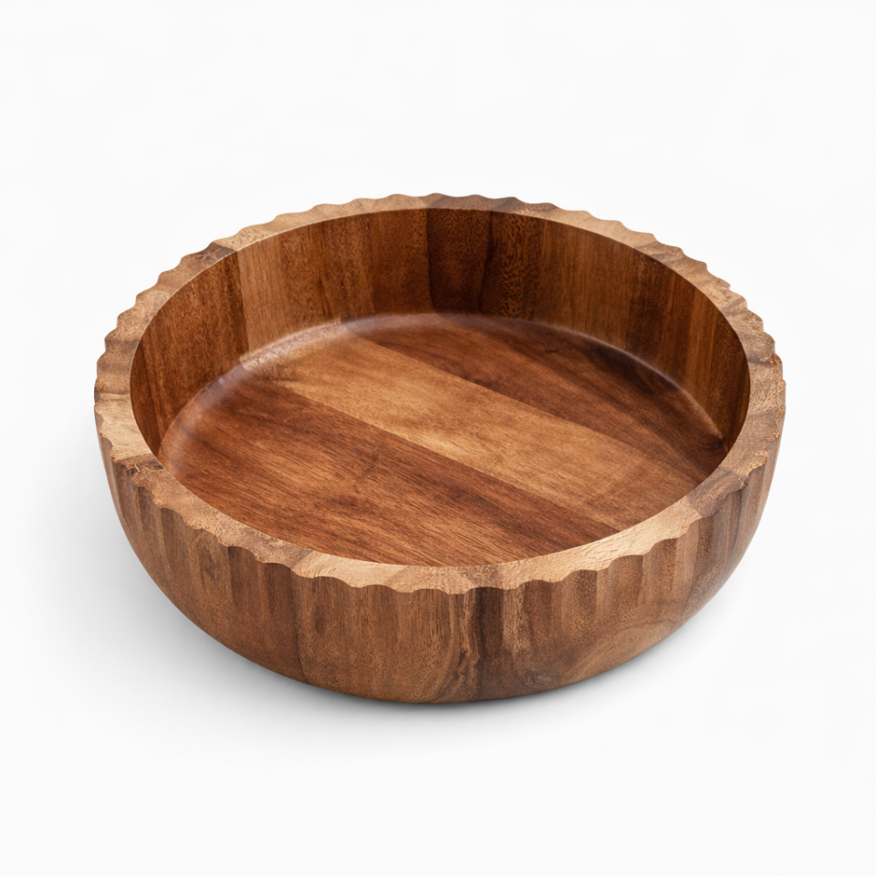 Doğal Akasya Salata Kasesi Meyve Sunum Çerezlik Kase 18 cm