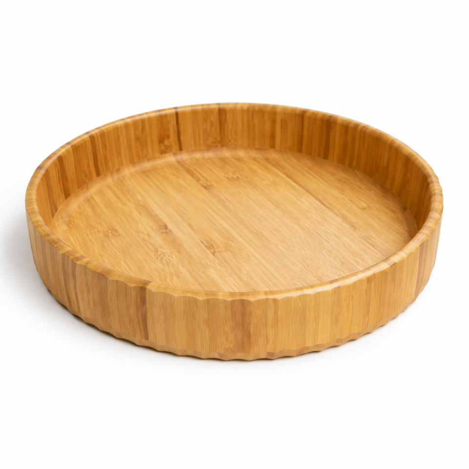 Bambu Yuvarlak Sunum Tabağı Tepsi Doğal Ahşap Servis Tabağı 21 cm