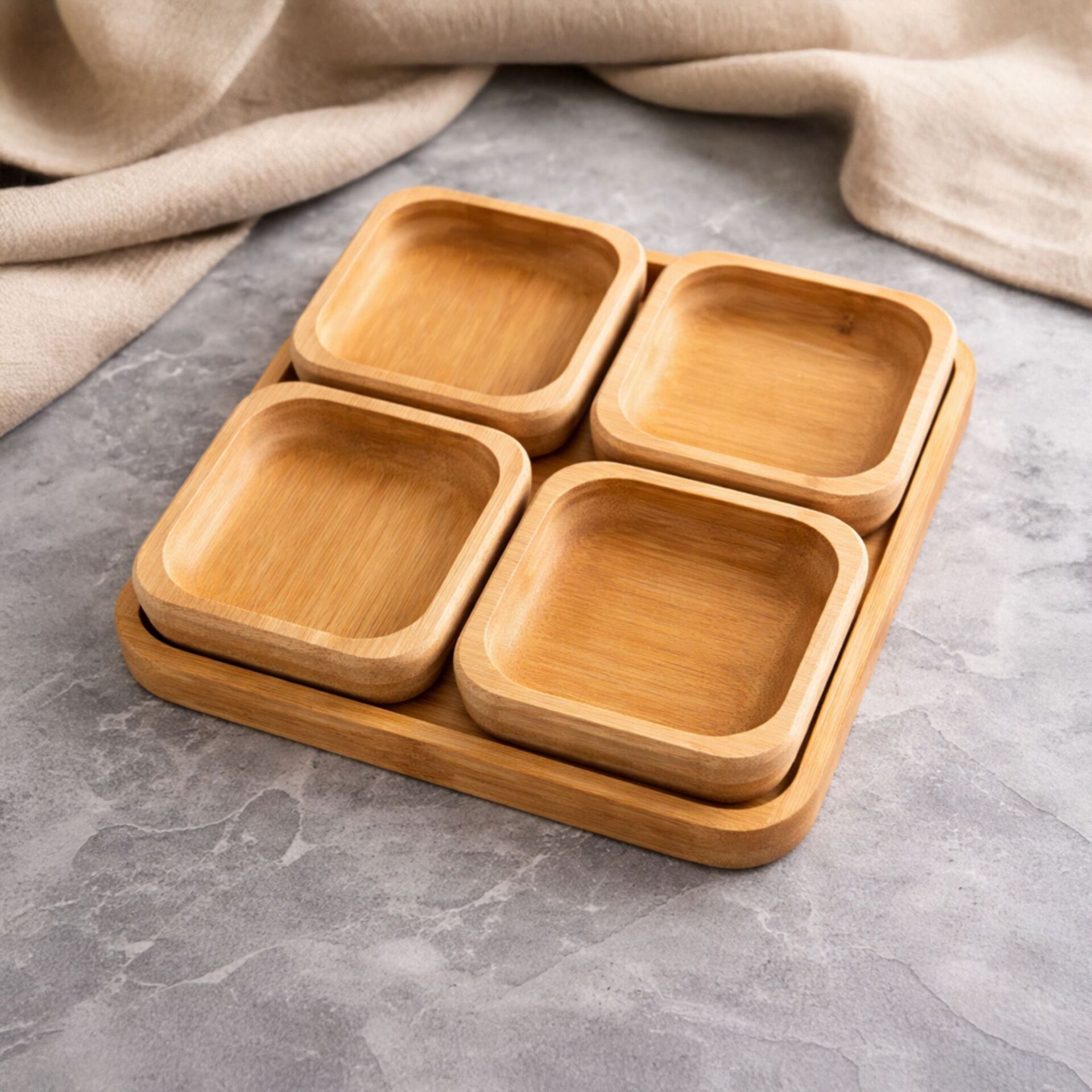 Bambu 5 Parça Bölmeli Sunum Tabağı Seti Kahvaltılık Çerezlik Aperatif Servis Tabağı