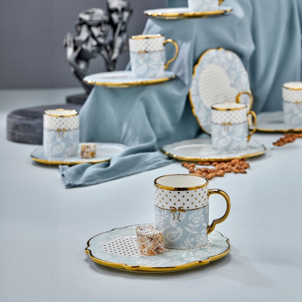Carmen 6 Kişilik Porselen Gold Detaylı Çay Fincan Takımı