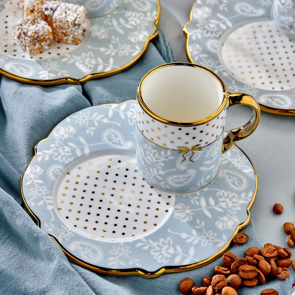Carmen 6 Kişilik Porselen Gold Detaylı Çay Fincan Takımı