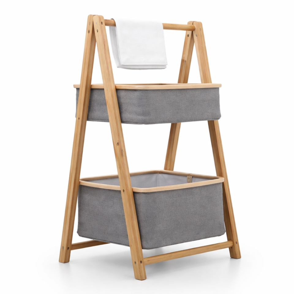 Ahşap Ayaklı 2 Katlı Çok Amaçlı Banyo Sepeti Düzenleyici Organizeri