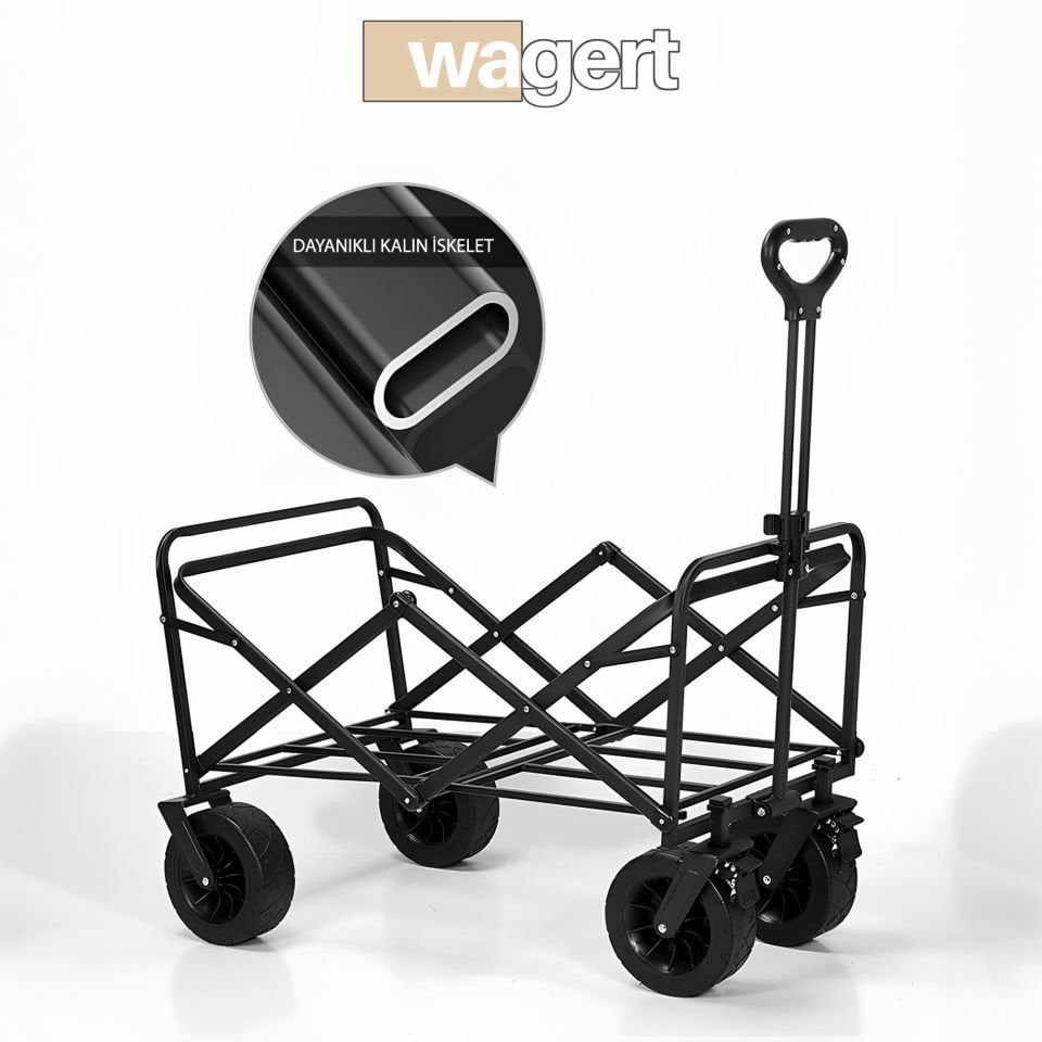 Büyük Boy Katlanabilir Kamp Arabası – Alüminyum Gövdeli Taşıma Vagonu Piknik ve Seyahat İçin haki Siyah