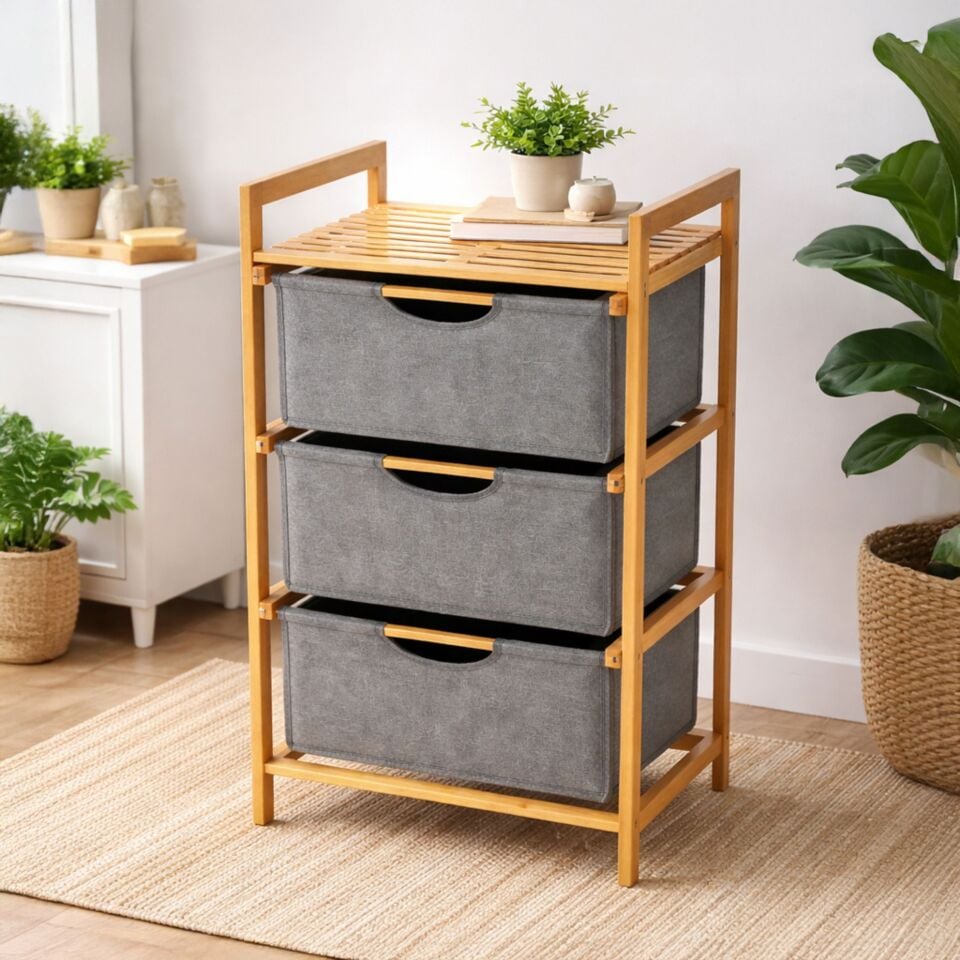 Bambu 3 Çekmeceli Organizer Dolap Banyo Ofis Saklama Rafı